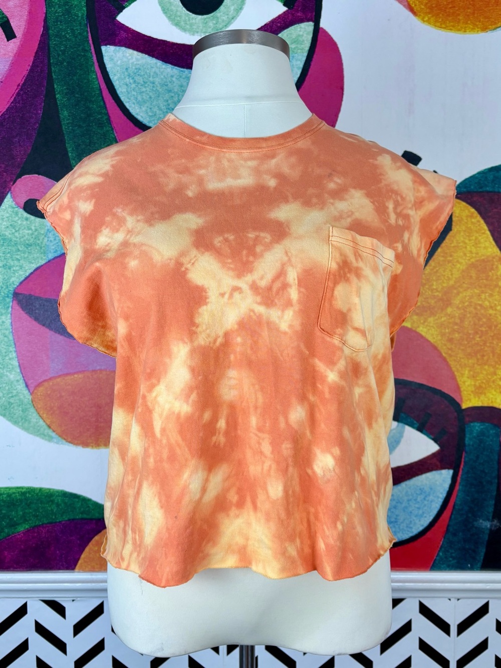 Orange Tie-Dye Sleeveless Crop Tee